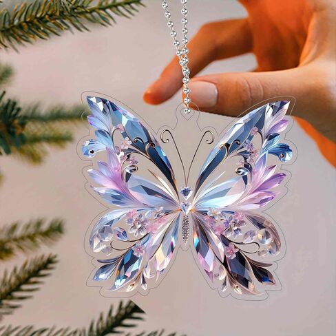 Crystal Butterfly car Accessories for Women, Butterfly car Rear View Mirror Charm Hanging Decoration Accessories Pendant, Cute Purple Aesthetic Decor Gifts Interior Ornament Truck Christmas for Men in Kuwait