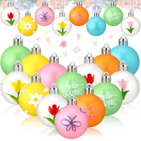 16 Pcs 1.97 Inch Hand Painted Spring Summer Ball Ornaments for Tree Colored Spring Hanging Ornaments Summer Tree Decorations Butterfly Tulip Daisy Decorations for Holiday Party Favors in Saudi Arabia