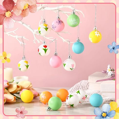 16 Pcs 1.97 Inch Hand Painted Spring Summer Ball Ornaments for Tree Colored Spring Hanging Ornaments Summer Tree Decorations Butterfly Tulip Daisy Decorations for Holiday Party Favors in Saudi Arabia