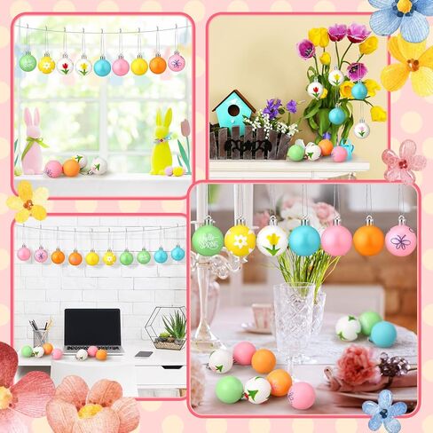 16 Pcs 1.97 Inch Hand Painted Spring Summer Ball Ornaments for Tree Colored Spring Hanging Ornaments Summer Tree Decorations Butterfly Tulip Daisy Decorations for Holiday Party Favors in Saudi Arabia