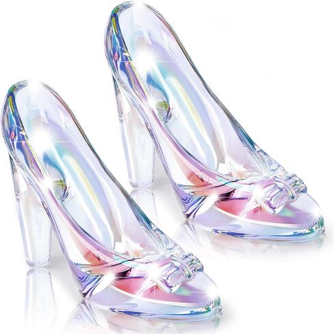 Suclain 2 Pcs Glass Slipper Princess Crystal High Heels Shoes Ornaments Glass Slipper Decoration Gift for Weddings Birthday Party Favors Ornaments Girls Women(Holographic) in Saudi Arabia