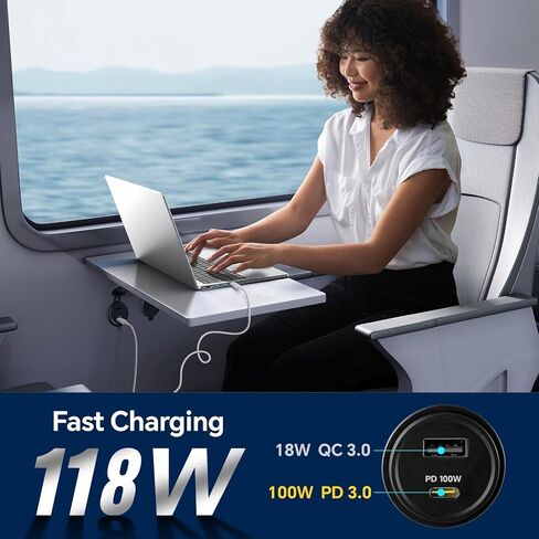 منفذ USB 118 وات 12 فولت 100 وات شاحن سيارة للكمبيوتر المحمول من النوع C، 18 وات QC3.0 USB شحن سريع مقاوم للماء مقبس مزدوج المنفذ، ملحقات بديلة ولاعة السجائر لقارب شاحنة مقطورة RV (قطعتان) in Kuwait