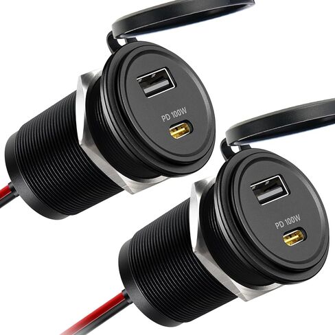 منفذ USB 118 وات 12 فولت 100 وات شاحن سيارة للكمبيوتر المحمول من النوع C، 18 وات QC3.0 USB شحن سريع مقاوم للماء مقبس مزدوج المنفذ، ملحقات بديلة ولاعة السجائر لقارب شاحنة مقطورة RV (قطعتان) in Kuwait