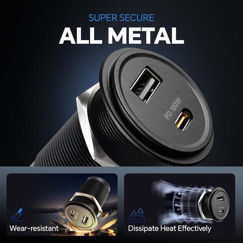 منفذ USB 118 وات 12 فولت 100 وات شاحن سيارة للكمبيوتر المحمول من النوع C، 18 وات QC3.0 USB شحن سريع مقاوم للماء مقبس مزدوج المنفذ، ملحقات بديلة ولاعة السجائر لقارب شاحنة مقطورة RV (قطعتان) in Kuwait