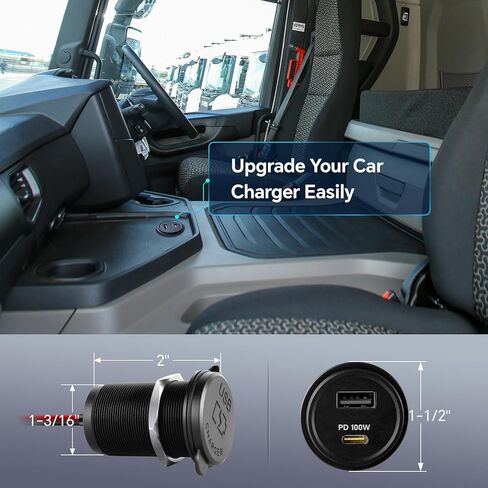 منفذ USB 118 وات 12 فولت 100 وات شاحن سيارة للكمبيوتر المحمول من النوع C، 18 وات QC3.0 USB شحن سريع مقاوم للماء مقبس مزدوج المنفذ، ملحقات بديلة ولاعة السجائر لقارب شاحنة مقطورة RV (قطعتان) in Kuwait