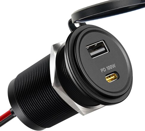 منفذ USB 118 وات 12 فولت 100 وات شاحن سيارة للكمبيوتر المحمول من النوع C، 18 وات QC3.0 USB شحن سريع مقاوم للماء مقبس مزدوج المنفذ، ملحقات بديلة ولاعة السجائر لقارب شاحنة مقطورة RV (قطعتان) in Kuwait
