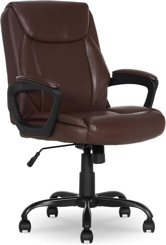 Amazon Basics Classic Puresoft PU Padded Mid-Back Office Computer Desk Chair with Armrest, 26"D x 23.75"W x 42"H, Black in Saudi Arabia