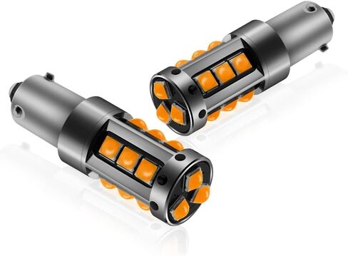 H21W BAY9S LED Bulb,AC/DC 9-30V 1200LM CANBUS Error Free 15-SMD 3030 Chip 64136 LED Light Bulb for Car Interior Dome Map Door Courtesy License Plate Lights.2-Pack. (H21W BAY9S, Amber/Yellow) in Kuwait