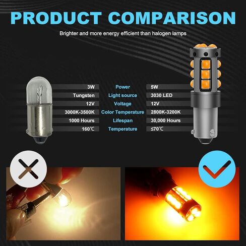 H21W BAY9S LED Bulb,AC/DC 9-30V 1200LM CANBUS Error Free 15-SMD 3030 Chip 64136 LED Light Bulb for Car Interior Dome Map Door Courtesy License Plate Lights.2-Pack. (H21W BAY9S, Amber/Yellow) in Kuwait