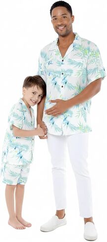 Matchable Hawaiian Luau Father Son Men Aloha Shirt or Boy Aloha Shirt in Orchid Breeze White in Saudi Arabia
