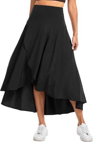 THE GYM PEOPLE Women's High Waist Flowy Maxi Skirts Ruffle High Low Hem Asymmetric Wrap Long Skirt Built-in Shorts in Saudi Arabia