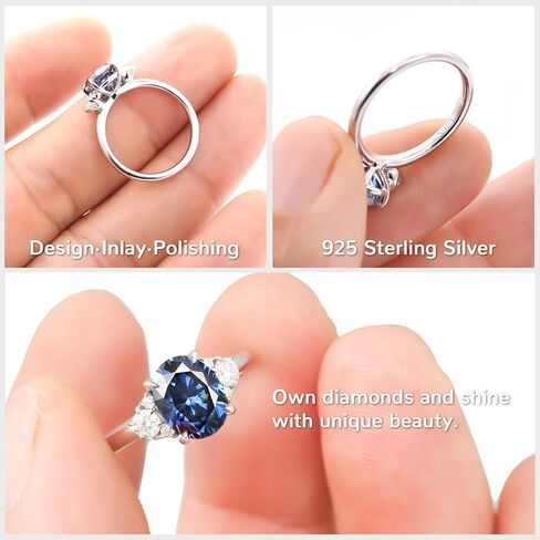 Moissanite Engagement Rings for Women | 2.2CT Royal Blue Oval-Cut VVS1 | Multi-Color Multi-Cut 1.7-1.8CT | Premium S925 Sterling Silver 18K White Gold Plated | Wedding Promise Ring Size 4-10| Anniversary Birthday Jewelry Gift in Saudi Arabia