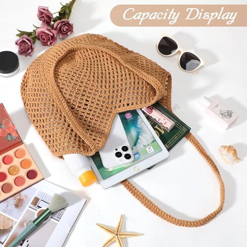 حقائب شاطئ كروشيه للنساء، حقيبة شبكية للشاطئ، حقيبة كتف جمالية للعطلات الصيفية بوهو هوبو in Kuwait