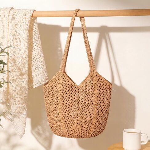 حقائب شاطئ كروشيه للنساء، حقيبة شبكية للشاطئ، حقيبة كتف جمالية للعطلات الصيفية بوهو هوبو in Kuwait