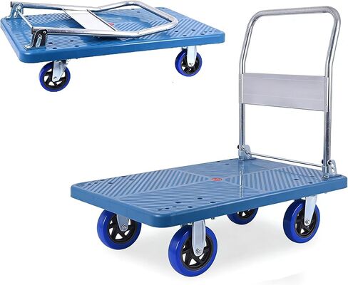 عربة مسطحة Doppy، شاحنة يدوية ذات منصة عالية التحمل بسعة 1320 رطل، عجلات دوارة 360 درجة، عربة يد قابلة للطي للتحميل والتخزين، مستودع (أزرق) in Kuwait