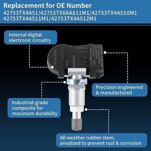TPMS Sensor 315MHz Tire Pressure Monitoring Sensor for Acura MDX 2014-2015 for Acura RDX 2013-2015 for Acura RLX 2016-2020 No.42753-TX4-A51/42753TX6AA811M1 in Saudi Arabia