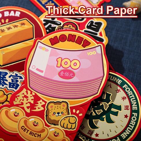 Red Envelopes for Chinese New Year 2026-6Pcs Creative Lucky Money Envelope of Cute Patterns with Wishes of Wealth Theme for Chinese to Celebrate Spring Festival and Lantern Festival in Saudi Arabia