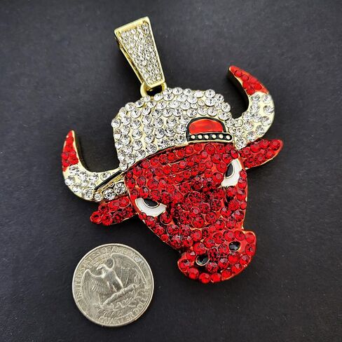 14K Gold plated Large Bull Icy Charm Pendant & 12mm 16" 18" 20" Iced Baguette Stone Chain Hip Hop Jewelry Bling Fashion Necklace in Kuwait