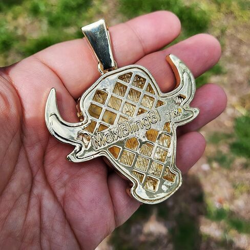 14K Gold plated Large Bull Icy Charm Pendant & 12mm 16" 18" 20" Iced Baguette Stone Chain Hip Hop Jewelry Bling Fashion Necklace in Kuwait