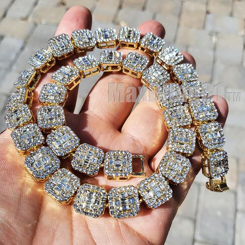 14K Gold plated Large Bull Icy Charm Pendant & 12mm 16" 18" 20" Iced Baguette Stone Chain Hip Hop Jewelry Bling Fashion Necklace in Kuwait