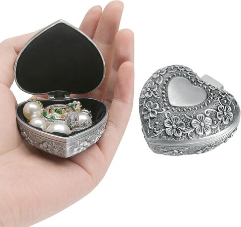 صندوق هدايا مجوهرات معدني عتيق، حقيبة تنظيم تخزين حلية صغيرة على شكل قلب للخاتم/الأقراط/القلادة/المسبحة، صندوق حامل الكنز التذكاري لتزيين خزانة الملابس بجانب السرير (النمط 1) in Kuwait