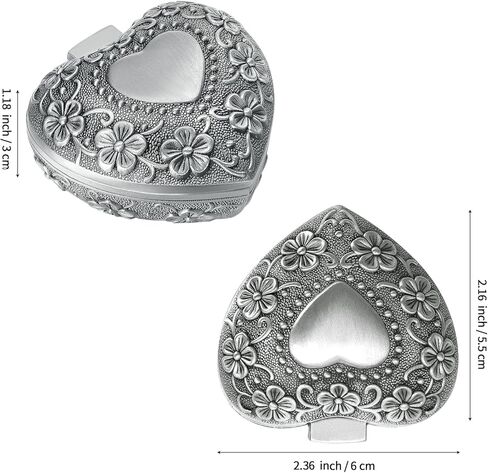 صندوق هدايا مجوهرات معدني عتيق، حقيبة تنظيم تخزين حلية صغيرة على شكل قلب للخاتم/الأقراط/القلادة/المسبحة، صندوق حامل الكنز التذكاري لتزيين خزانة الملابس بجانب السرير (النمط 1) in Kuwait