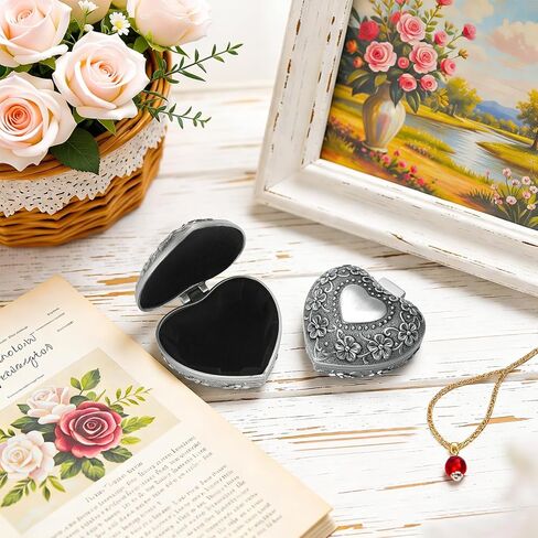 صندوق هدايا مجوهرات معدني عتيق، حقيبة تنظيم تخزين حلية صغيرة على شكل قلب للخاتم/الأقراط/القلادة/المسبحة، صندوق حامل الكنز التذكاري لتزيين خزانة الملابس بجانب السرير (النمط 1) in Kuwait