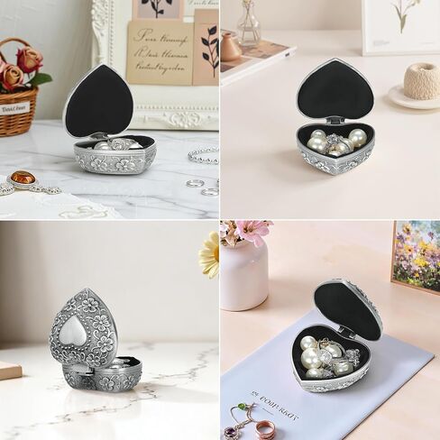 صندوق هدايا مجوهرات معدني عتيق، حقيبة تنظيم تخزين حلية صغيرة على شكل قلب للخاتم/الأقراط/القلادة/المسبحة، صندوق حامل الكنز التذكاري لتزيين خزانة الملابس بجانب السرير (النمط 1) in Kuwait