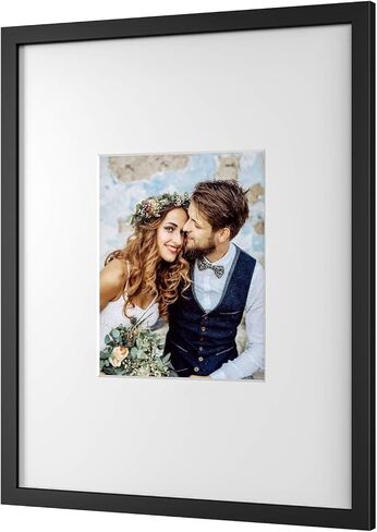 إطار صورة مميز من الزجاج المقسى مقاس 16 × 20 مع عرض حصيرة بيضاء مقاس 8 × 10 صورة لحفلات الزفاف والاحتفالات والتخرج، إطار خشبي أسود للتعليق على الحائط - أدوات التثبيت متضمنة in Kuwait