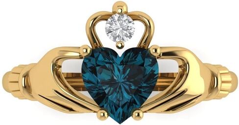 خاتم عصري من الذهب الأصفر الخالص عيار 14 قيراط للنساء من كلارا بوتشي | كلاداغ 1.06 قيراط قطع قلب توباز أزرق لندن طبيعي | هدية مجوهرات فاخرة للنساء in Kuwait