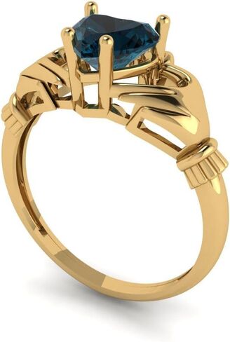 خاتم عصري من الذهب الأصفر الخالص عيار 14 قيراط للنساء من كلارا بوتشي | كلاداغ 1.06 قيراط قطع قلب توباز أزرق لندن طبيعي | هدية مجوهرات فاخرة للنساء in Kuwait