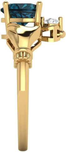 خاتم عصري من الذهب الأصفر الخالص عيار 14 قيراط للنساء من كلارا بوتشي | كلاداغ 1.06 قيراط قطع قلب توباز أزرق لندن طبيعي | هدية مجوهرات فاخرة للنساء in Kuwait