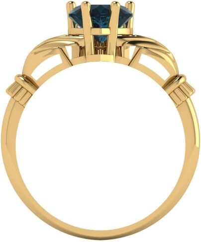 خاتم عصري من الذهب الأصفر الخالص عيار 14 قيراط للنساء من كلارا بوتشي | كلاداغ 1.06 قيراط قطع قلب توباز أزرق لندن طبيعي | هدية مجوهرات فاخرة للنساء in Kuwait