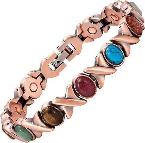 Copper Bracelet for Women, 7.28inch Pure Copper Turquoise Magnetic Bracelet, Healthy Jewelry Gift (0175) in Saudi Arabia
