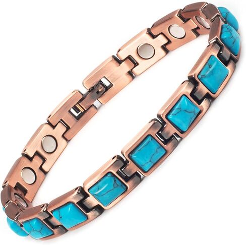 Copper Bracelet for Women, 7.28inch Pure Copper Turquoise Magnetic Bracelet, Healthy Jewelry Gift (0175) in Saudi Arabia