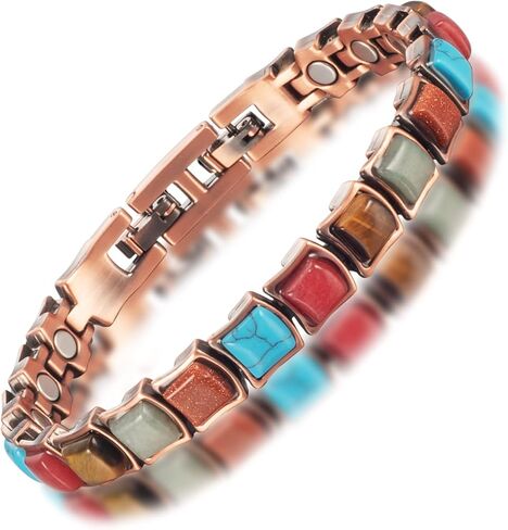 Copper Bracelet for Women, 7.28inch Pure Copper Turquoise Magnetic Bracelet, Healthy Jewelry Gift (0175) in Saudi Arabia