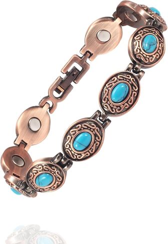 Copper Bracelet for Women, 7.28inch Pure Copper Turquoise Magnetic Bracelet, Healthy Jewelry Gift (0175) in Saudi Arabia
