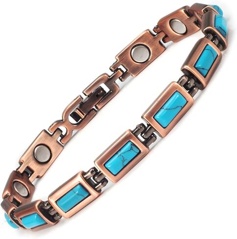 Copper Bracelet for Women, 7.28inch Pure Copper Turquoise Magnetic Bracelet, Healthy Jewelry Gift (0175) in Saudi Arabia