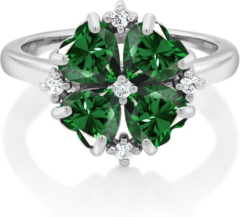 Gem Stone King 925 Sterling Silver Green Nano Emerald Ring For Women (1.48 Cttw, Heart Shape 5MM, Gemstone May Birthstone) in Saudi Arabia