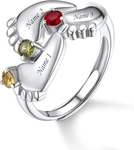 Custom4U جوهرة شخصية الطفل قدم الدائري 925 الفضة الاسترليني مفتوحة قابل للتعديل الأم الطفل القدم مامي خواتم مخصص مجوهرات هدايا عيد الميلاد الوليد للنساء أمي الجدة in Kuwait