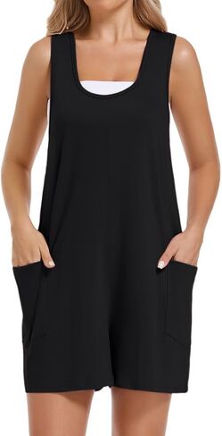 Womens Summer Casual Sleeveless Romper Loose Crew Neck Shorts Lounge Overalls Jumpsuit with Pockets in Saudi Arabia