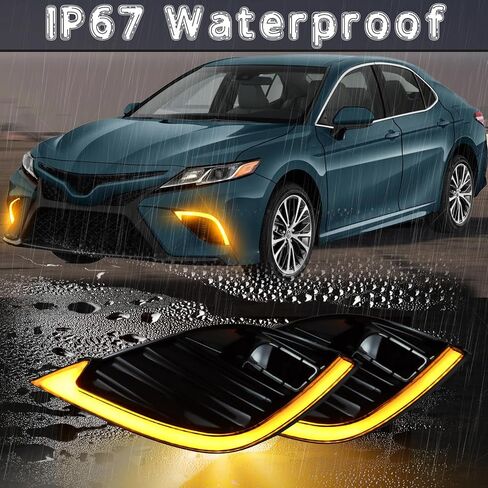 LED Daytime Running Light Compatible with Toyota Camry SE XSE 2018 2019 2020 Replacement for Front Bumper Fog Light Cover Bezel Add on Function as White DRL Amber Turn Signal Lamp in Saudi Arabia