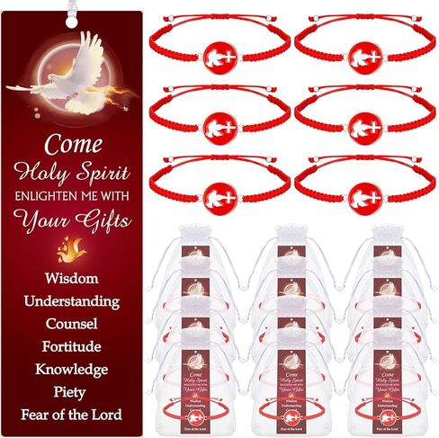 Supervitae 24 Pcs/ 12 Sets Confirmation Bookmark Holy Spirit Dove Bracelet Gift Bulk, Include 12 Holy Spirit Christian Bookmarks 12 Pentecost Adjustable Cord for Church Party Favors Women Men Gift in Kuwait