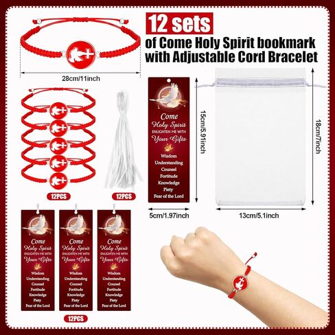 Supervitae 24 Pcs/ 12 Sets Confirmation Bookmark Holy Spirit Dove Bracelet Gift Bulk, Include 12 Holy Spirit Christian Bookmarks 12 Pentecost Adjustable Cord for Church Party Favors Women Men Gift in Kuwait