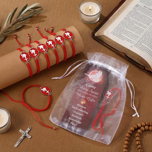 Supervitae 24 Pcs/ 12 Sets Confirmation Bookmark Holy Spirit Dove Bracelet Gift Bulk, Include 12 Holy Spirit Christian Bookmarks 12 Pentecost Adjustable Cord for Church Party Favors Women Men Gift in Kuwait