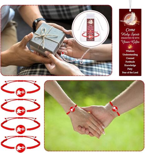 Supervitae 24 Pcs/ 12 Sets Confirmation Bookmark Holy Spirit Dove Bracelet Gift Bulk, Include 12 Holy Spirit Christian Bookmarks 12 Pentecost Adjustable Cord for Church Party Favors Women Men Gift in Kuwait