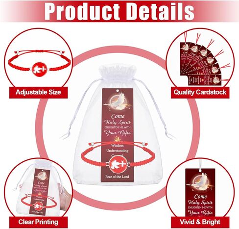Supervitae 24 Pcs/ 12 Sets Confirmation Bookmark Holy Spirit Dove Bracelet Gift Bulk, Include 12 Holy Spirit Christian Bookmarks 12 Pentecost Adjustable Cord for Church Party Favors Women Men Gift in Kuwait