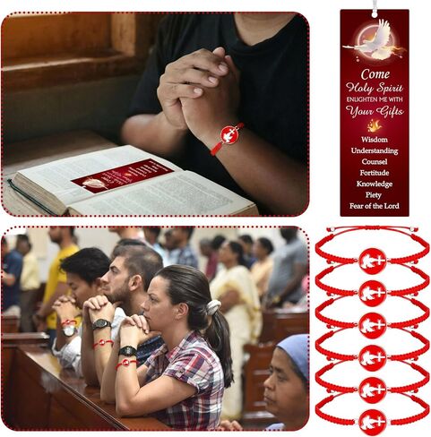 Supervitae 24 Pcs/ 12 Sets Confirmation Bookmark Holy Spirit Dove Bracelet Gift Bulk, Include 12 Holy Spirit Christian Bookmarks 12 Pentecost Adjustable Cord for Church Party Favors Women Men Gift in Kuwait