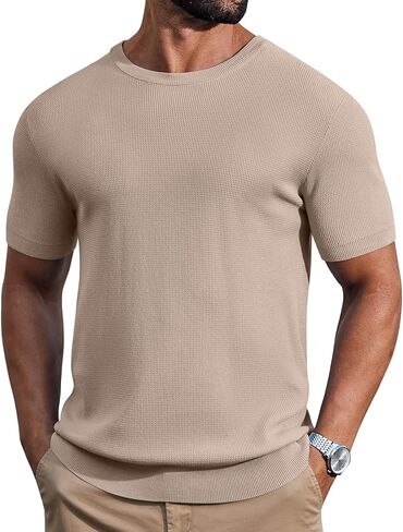 COOFANDY Mens Knit T-Shirts Casual Short Sleeve Crewneck Shirt Textured Pullover Tees in Saudi Arabia