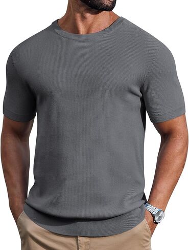 COOFANDY Mens Knit T-Shirts Casual Short Sleeve Crewneck Shirt Textured Pullover Tees in Saudi Arabia